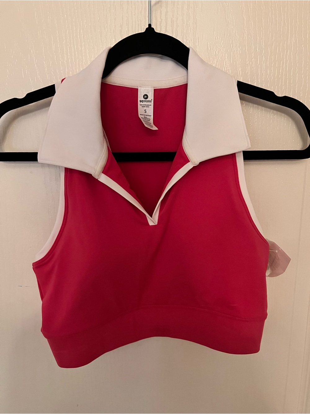 90 Degree By Reflex Pink and White Collared Sports Bralette